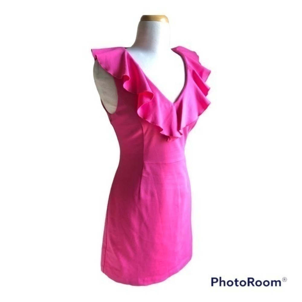 Trina Turk ruffle neckline barbie pink sheath dress 6